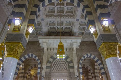 Charming Interior designs of Masjid al Nabawi at Madinah Stock Photo ...