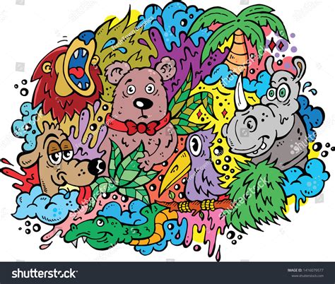 Stock vektor „Animals Doodle Art Vector Illustration Cartoon“ (bez ...