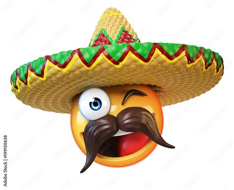 Mexican emoji isolated on white background, emoticon with sombrero and ...