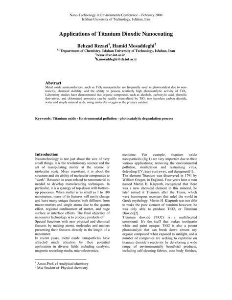 (PDF) Applications of Titanium Dioxide Nanoparticles