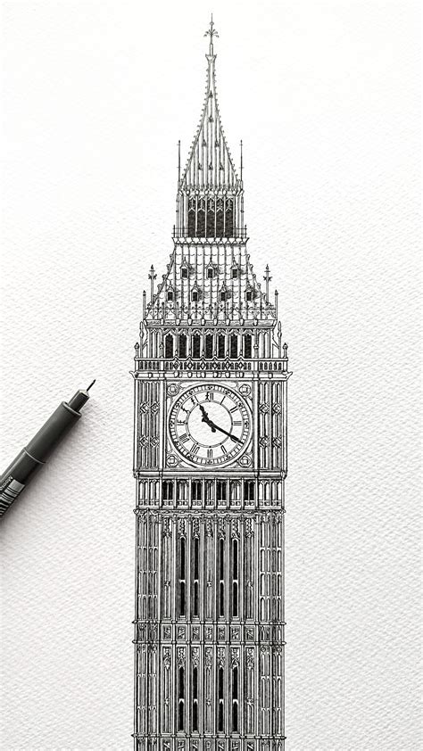 Big Ben Architecture Drawing High Quality Print - Etsy