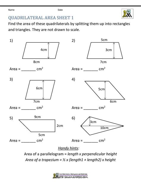 Area Of Parallelograms Worksheet