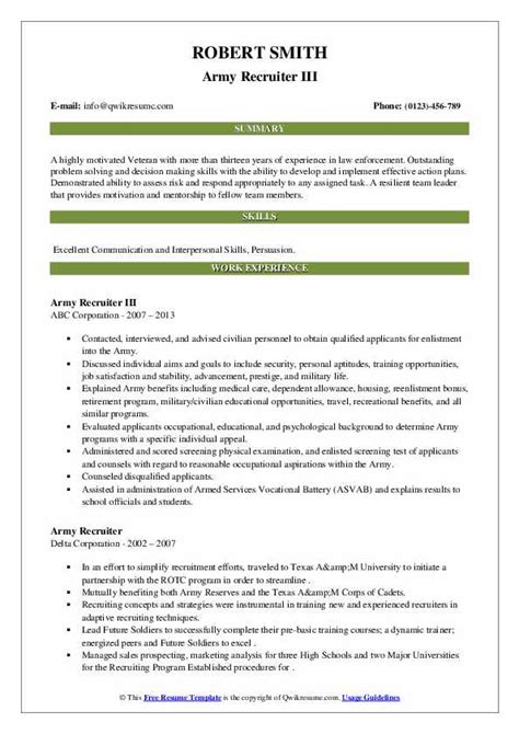 Army Recruiter Resume Samples | QwikResume