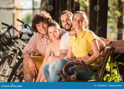 Young Happy People Resting Outdoors. Stock Image - Image of adult ...