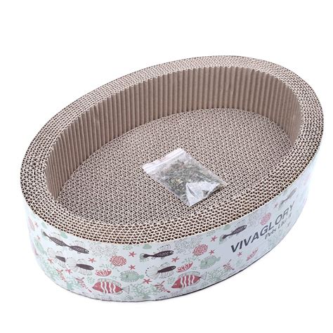 Vivaglory Cat Scratcher Lounge, Oval Cardboard Scratch Bed Scratching ...