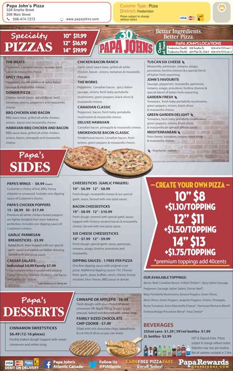 Papa John's Pizza - Menu, Hours & Prices - 528 Smythe St, Fredericton, NB