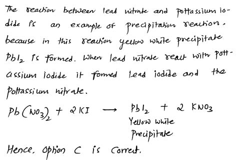 \"Reaction of potassium iodide solution with lead nitrate solution ...