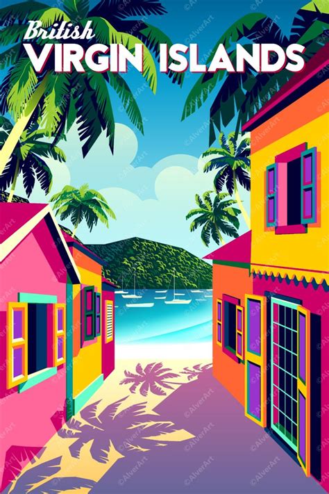 Caribbean Art, Caribbean Poster, British Virgin Islands Tropical Beach ...