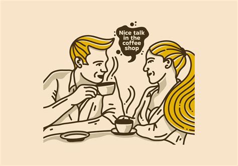 Vintage illustration design of man and woman are chatting over coffee ...