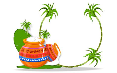 Illustration of beautiful Pongal pot and sugarcane on banana leaf for ...