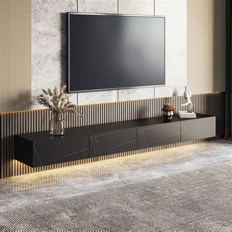 Modern Wall-Mounted TV Stand, White Floating TV Cabinet with Drawers ...