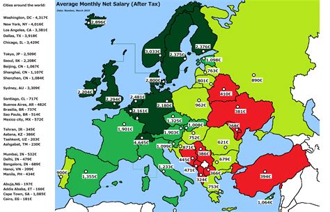 Map of European Capitals by Average Monthly Net Salary (After Tax ...