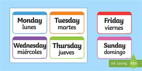 Days of the Week - Flashcards in Spanish and English