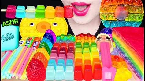 ASMR RAINBOW POP IT, PUSH POP, CUBE JELLY, PEZ CANDY 레인보우 팝잇, 푸쉬팝, 바삭한 ...