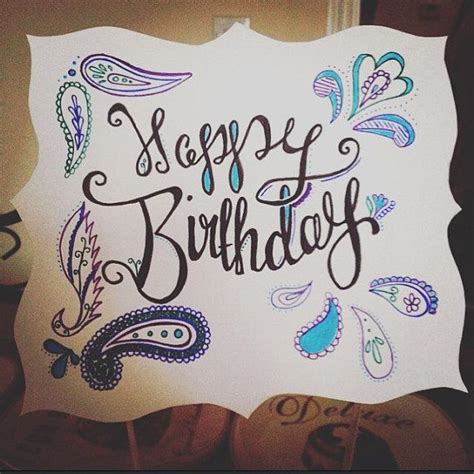 Happy Birthday cake topper. Calligraphy. Handwritten. Homemade. Paisley ...