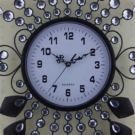 Creative wrought iron crystal Wall clocks flower Modern Metal Wall ...