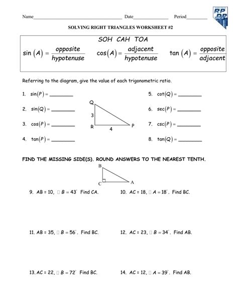 Worksheet Trigonometric Ratios Sohcahtoa Answer Key - Escolagersonalvesgui