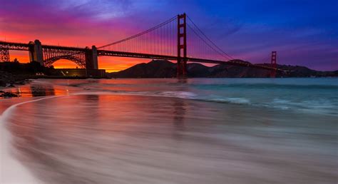 Download Blue Orange (Color) Sky Ocean Sunset Bridge Man Made Golden ...