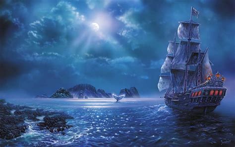 HD wallpaper: art, artwork, boat, fantasy, ocean, sea, ship | Wallpaper ...