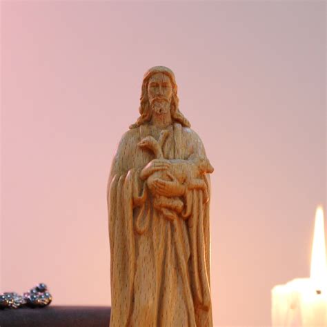 Jesus Christ with a Lamb Wooden Statue- Free Engarving- Religious ...