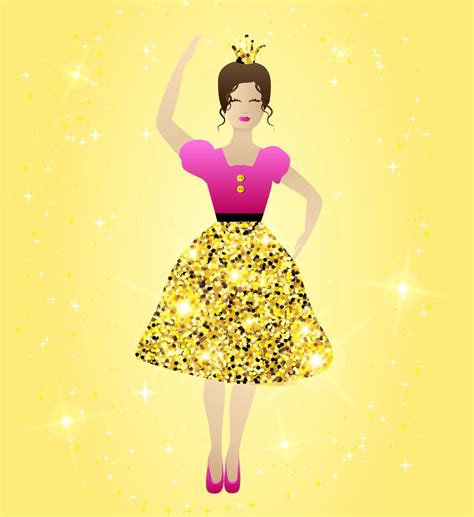 Gold Sparkle Princess Illustration Design in Pink Dress with Magical ...