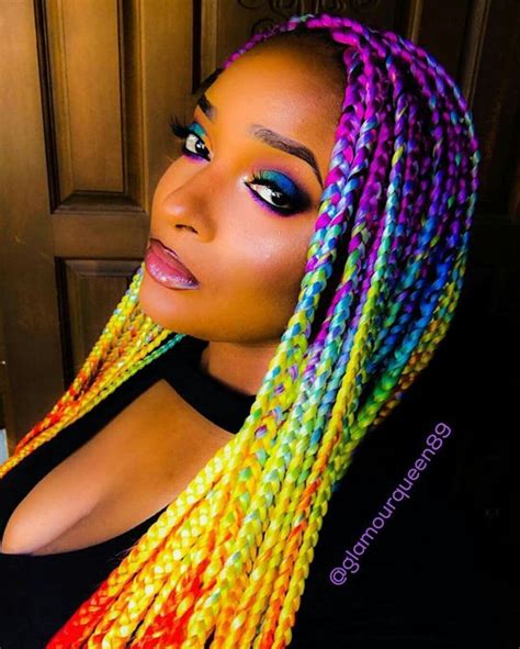 Rainbow box braids. I live!!! | Colored box braids, Feed in braids ...