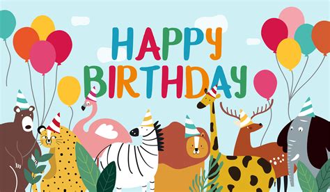 Happy birthday card animal theme vector - Download Free Vectors ...