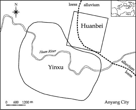 Map showing the location of Huanbei and Yinxu. They are situated on the ...