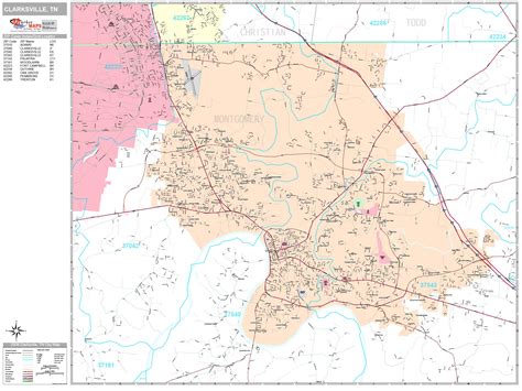 Clarksville Tennessee Wall Map (Premium Style) by MarketMAPS