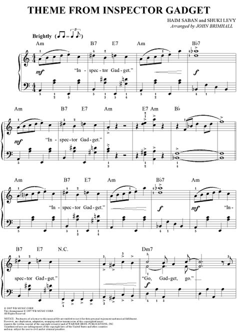 Inspector Gadget Theme Sheet Music: www.onlinesheetmusic.com Music ...