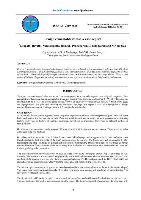 Benign Cementoblastoma: a Case Report - DocsLib