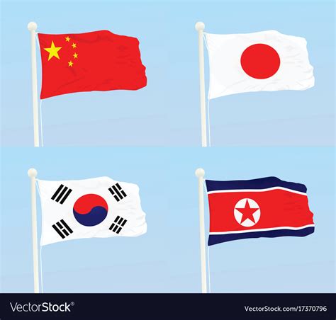 China japan south korea and north flags Royalty Free Vector