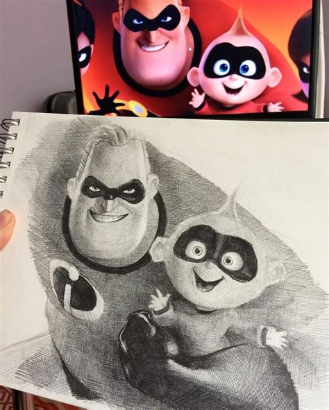 Pencil sketch of cartoon characters