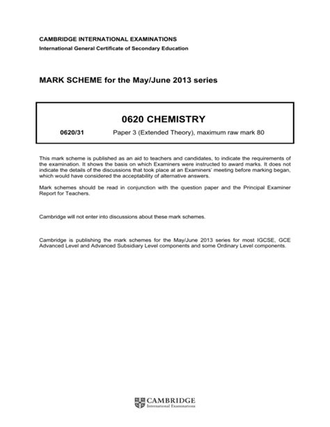 0620 CHEMISTRY - Past Papers | GCE Guide