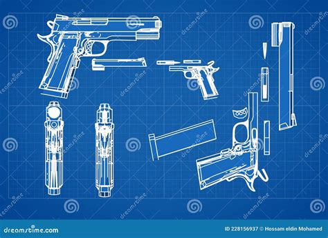 Hand Gun Metallic Blueprint Illustration Stock Illustration ...