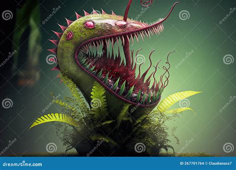 Carnivorous Monster Plant Against Green Background, Ai Generative Stock ...