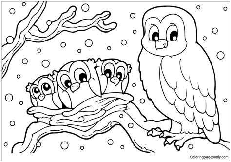 Winter Snowy Owl Coloring Page - Free Printable Coloring Pages