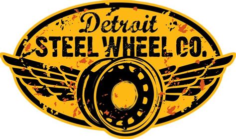 the detroit steel wheel co logo is yellow and black with wings on it's side