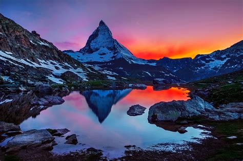 Sunset landscape mountain sky Matterhorn Switzerland the Alps ...