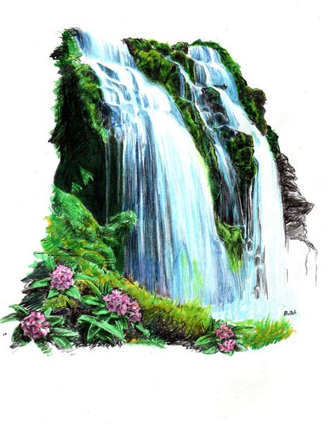 Waterfall Drawing | Wallpapers Gallery