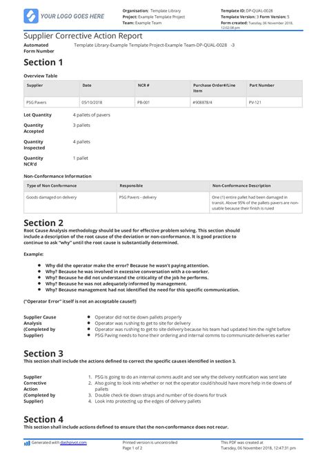 Corrective Action Report Template – Atlanticcityaquarium.com