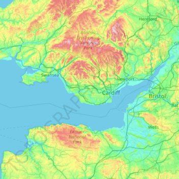 Mid Glamorgan topographic map, elevation, relief