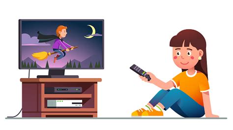 Kid Watching Tv With Remote Control In Hand Stock Illustration ...