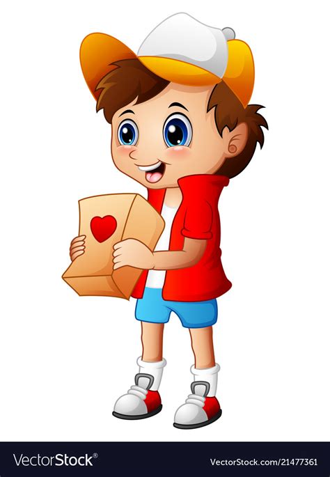 Cartoon boy giving gift packages Royalty Free Vector Image