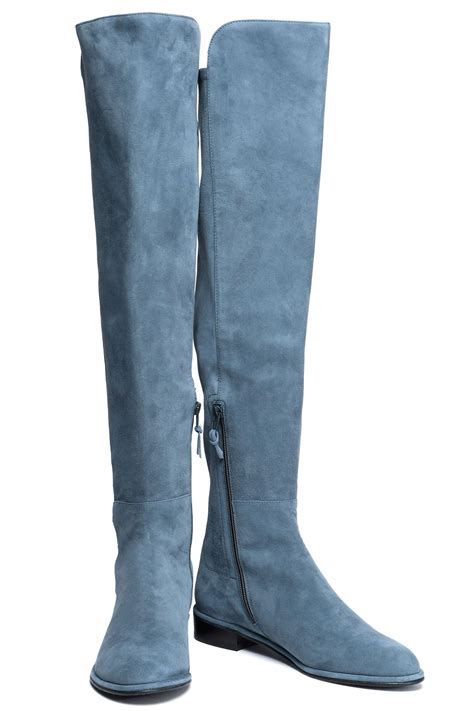 Stuart Weitzman Suede Knee Boots Light Blue - Lyst