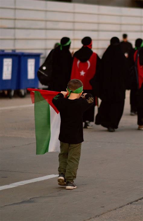 Boy Walking and Holding Flag of Palestine · Free Stock Photo