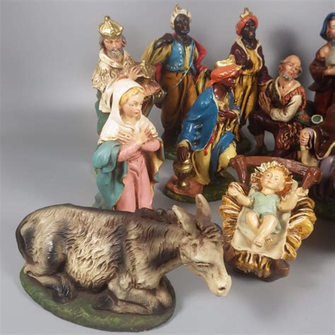 Vintage Italian Made Nativity Set Circa W Figurines And Manger | Hot ...