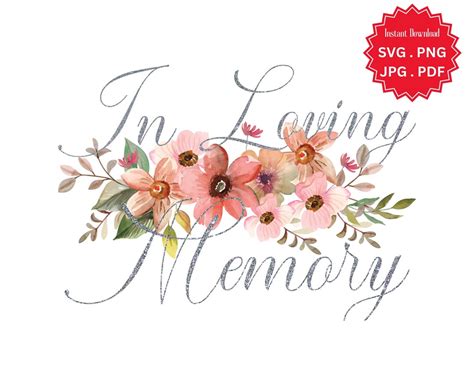 In Loving Memory Svg Cursive Font Silver Pink Floral - Etsy