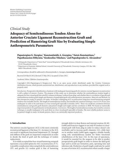 (PDF) Adequacy of Semitendinosus Tendon Alone for Anterior Cruciate ...