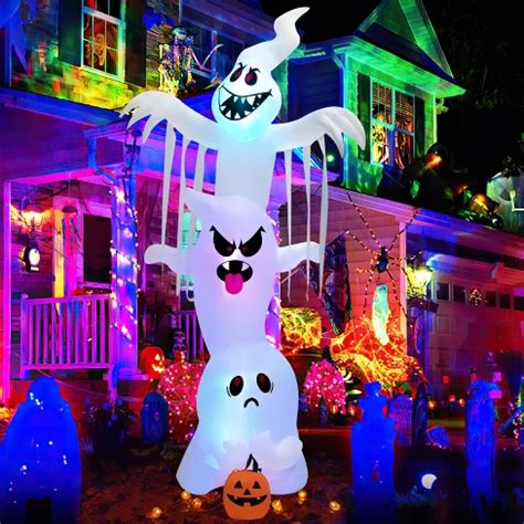 Tangkula 10ft Tall Halloween Inflatable Stacked Ghosts W/ Built-in Rgb ...